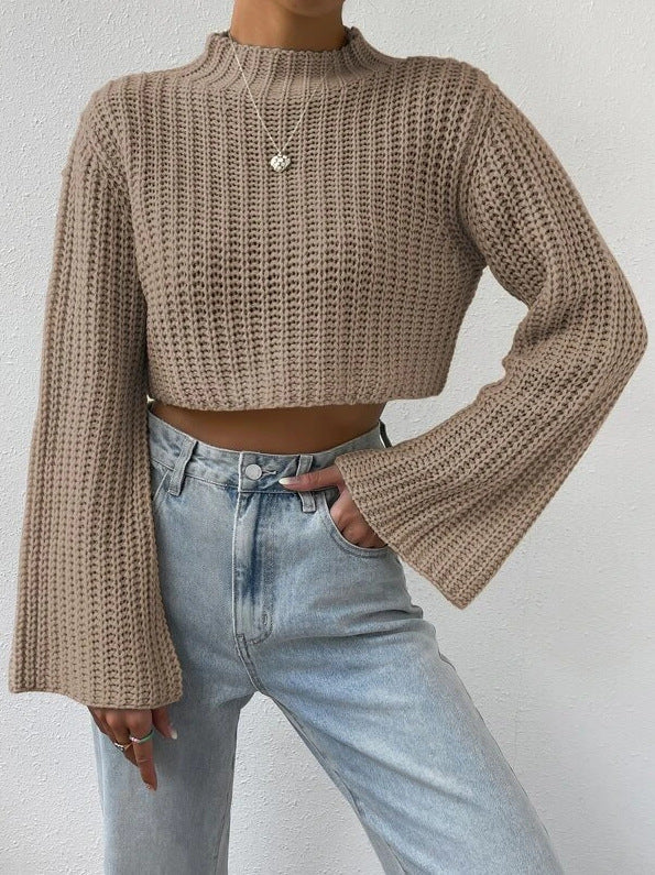 Damen lässiger Crop-Pullover mit weitem Arm und strukturiertem Design Drune