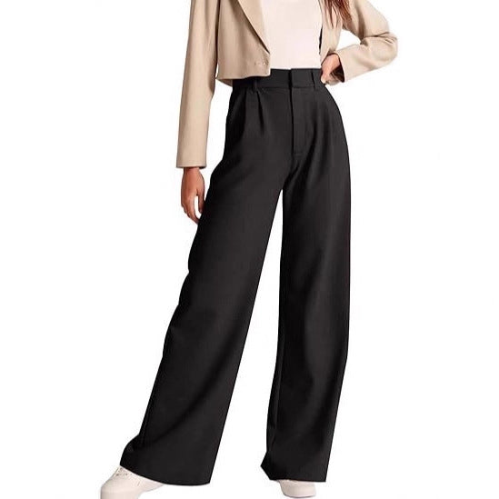 Damen weite High-Waist Hose mit Falten- und Bunddetails Drune