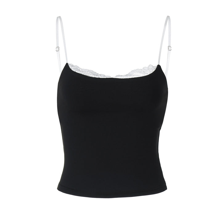 Damen Crop-Top mit zartem Spitzenrand und schmalen Trägern Drune