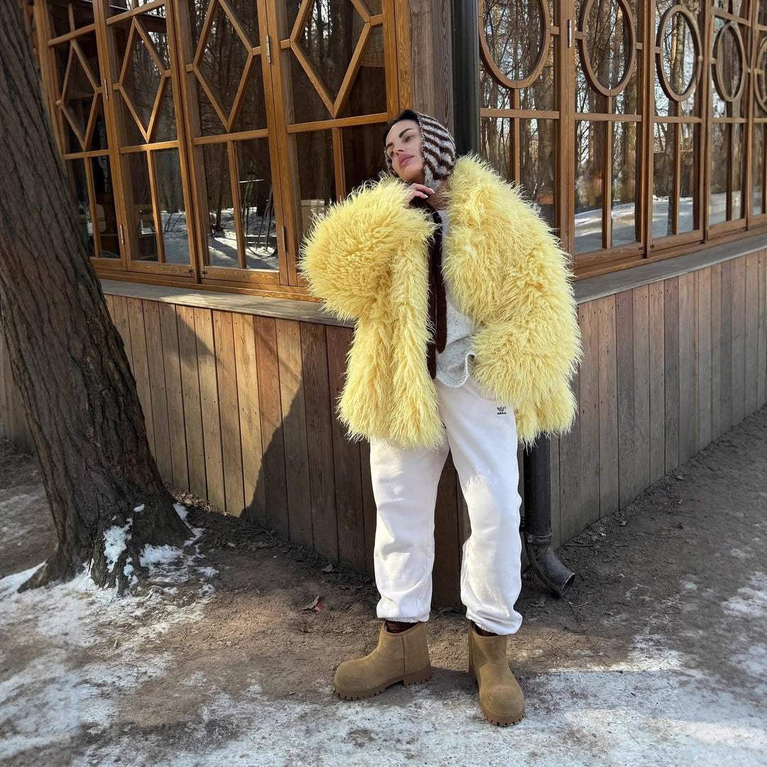 Damen Luxuriöse und flauschige Kunstpelzjacke Drune