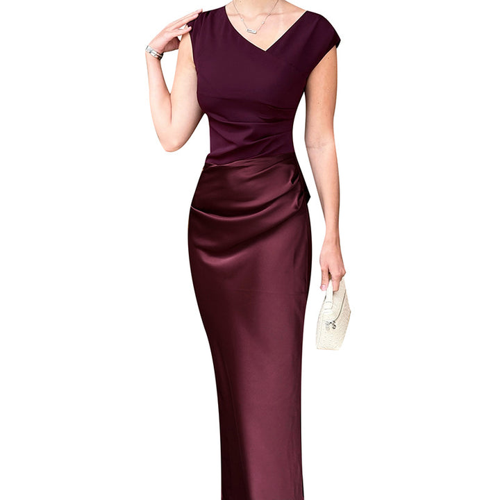 Damen elegantes Abendkleid aus fließendem Material mit asymmetrischem Design Drune