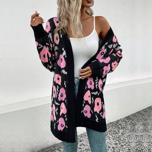 Damen Strickjacke mit floralem Muster und offenem Schnitt Drune