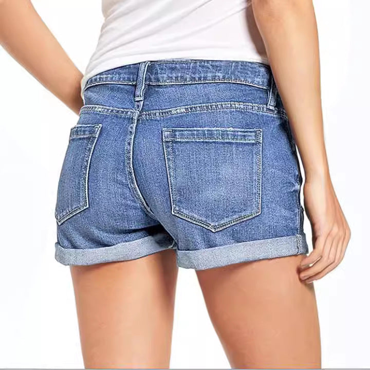 Damen modische Destroyed Denim-Shorts mit umgeschlagenem Saum Drune