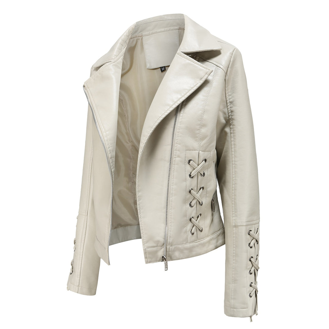 Damen modische Kunstlederjacke mit raffinierten Schnürdetails Drune