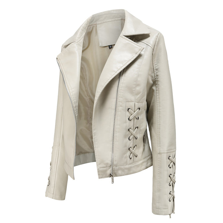 Damen modische Kunstlederjacke mit raffinierten Schnürdetails Drune