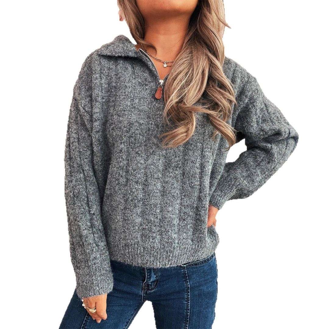 Damen Strickpullover mit kurzer Reißverschlussleiste und Wellenstruktur Drune