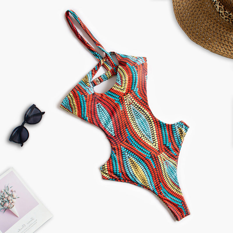 Damen Einteiliger Badeanzug mit asymmetrischem Cut-Out und floralem Design Drune