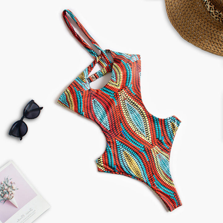 Damen Einteiliger Badeanzug mit asymmetrischem Cut-Out und floralem Design Drune
