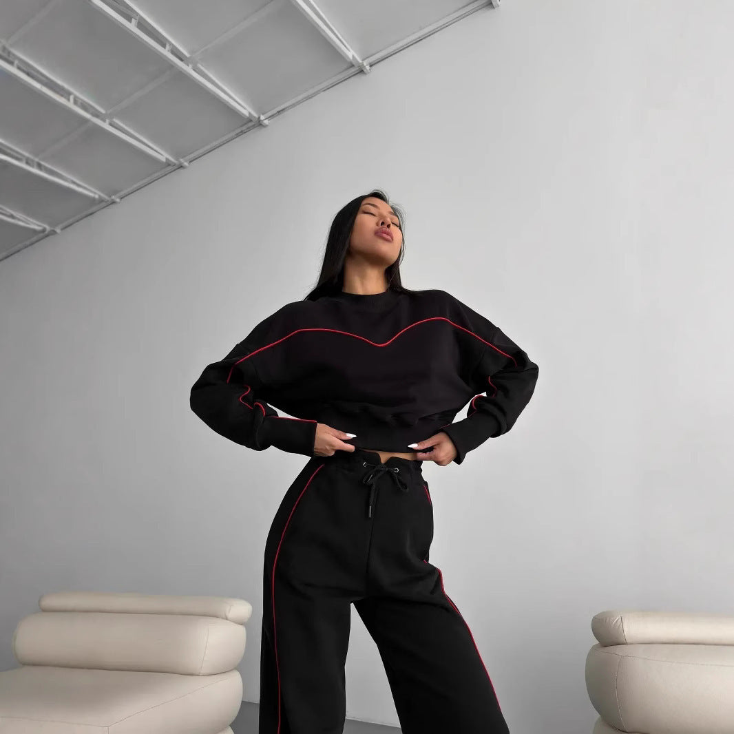 Damen lässiges Sportoutfit mit weitem Schnitt und kontrastiven Details Drune