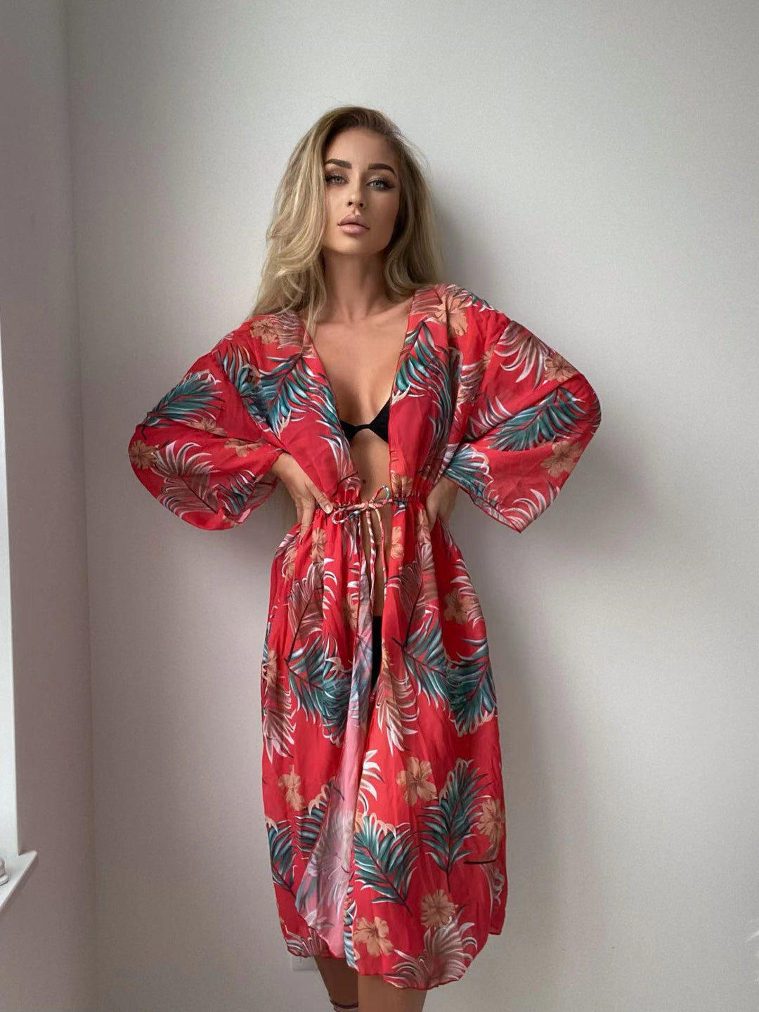 Damen luftiger Strandkimono mit floralen Motiven Drune