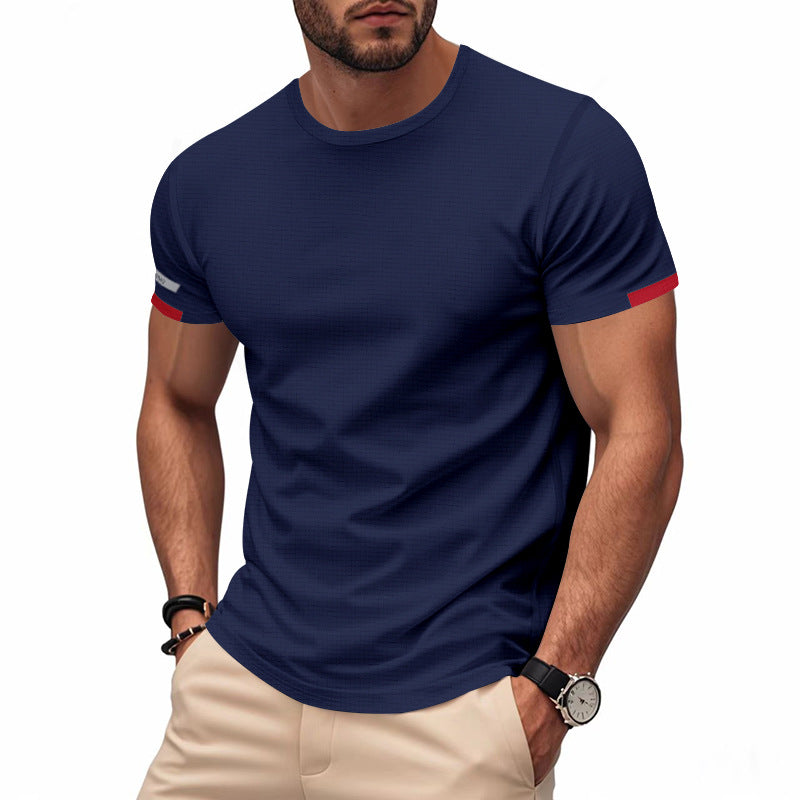 Herren nan athletisches Funktions-T-Shirt mit Rundhalsausschnitt, körpernahem Stretchschnitt und kontrastierendem Ärmelsaum Drune