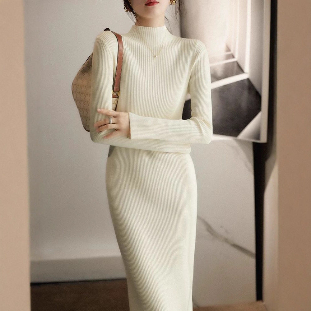 Damen Elegantes Strickkleid mit hochgeschlossenem Kragen und feinem Rippmuster Drune