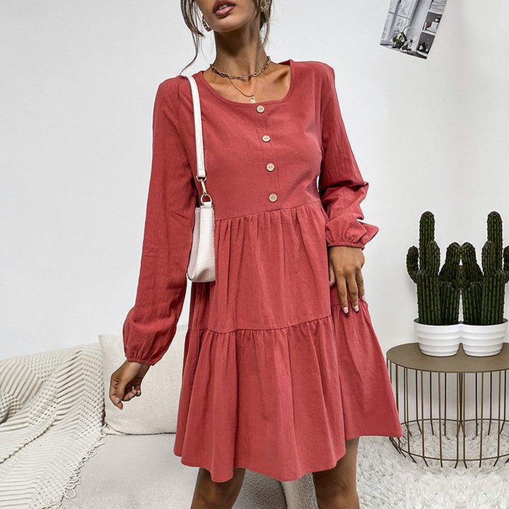 Damen luftiges Sommerkleid mit Knopfleiste und Rüschendetails Drune