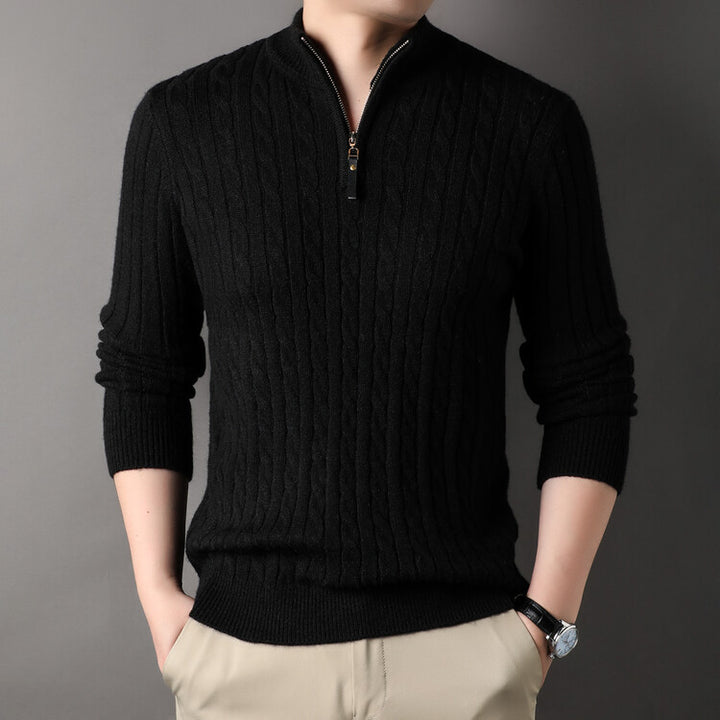 Herren Pullover mit Zipper und strukturiertem Zopfmuster Drune