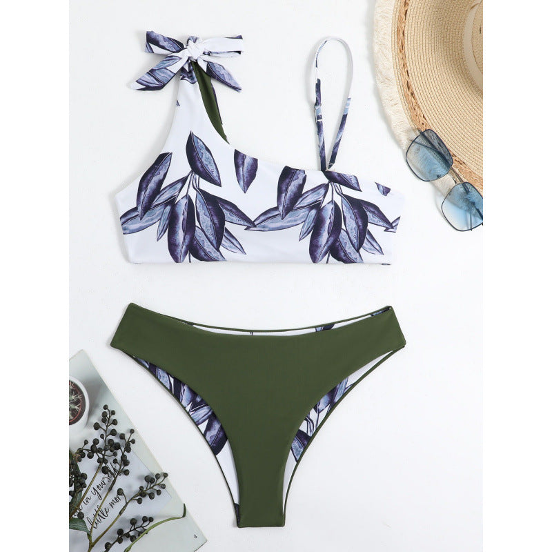 Damen Triangel-Bikini mit modischem Floral-Muster und einseitigem Träger Drune