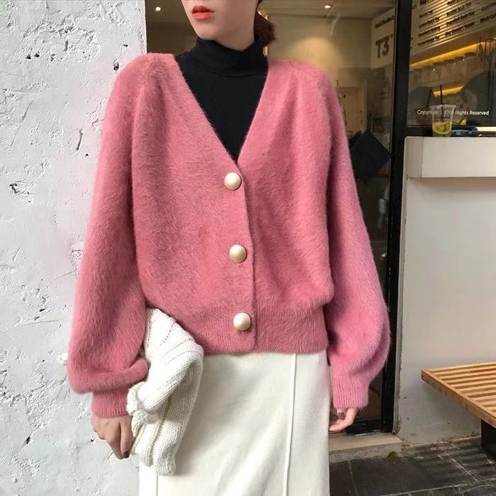 Damen Kuschelige Strickjacke mit großen Knöpfen Drune