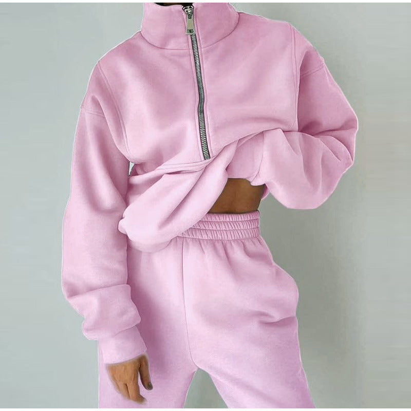 Damen lässiger Zip-Pullover mit hohem Kragen Drune