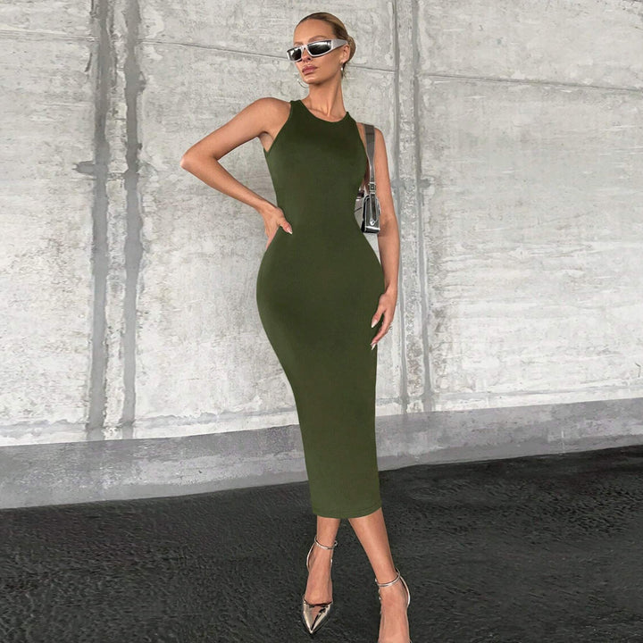 Damen figurbetontes Midi-Kleid mit modernem U-Boot-Ausschnitt und feinen Rippendetails Drune