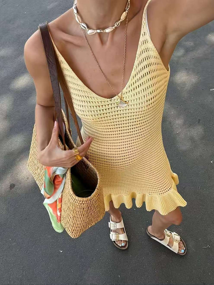 Damen Häkelkleid mit rüschendem Saum Drune