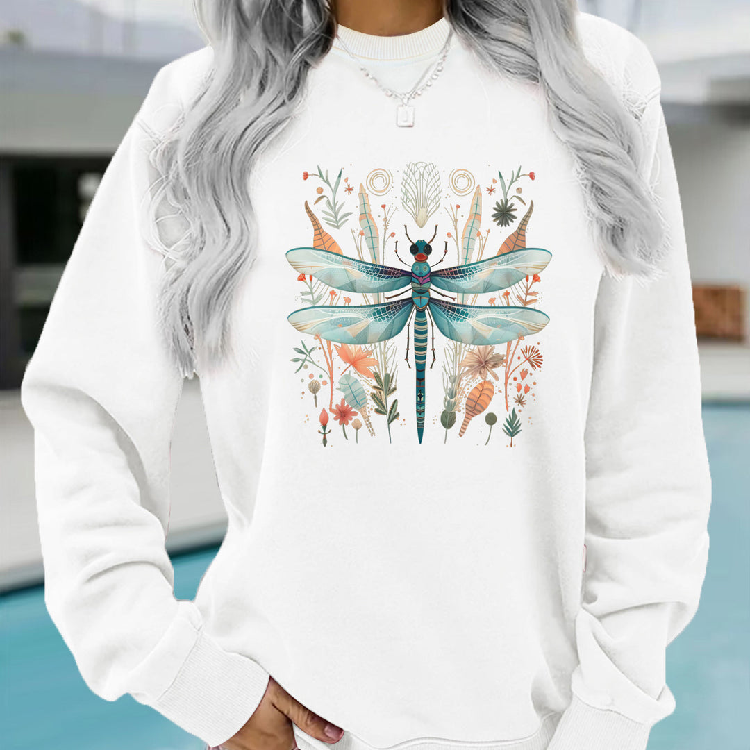 Damen Sweatshirt mit einzigartigem Libellen-Print und botanischem Design Drune