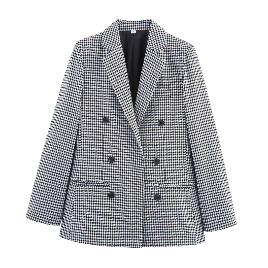 Damen Karierter Blazer mit doppelter Knopfleiste Drune