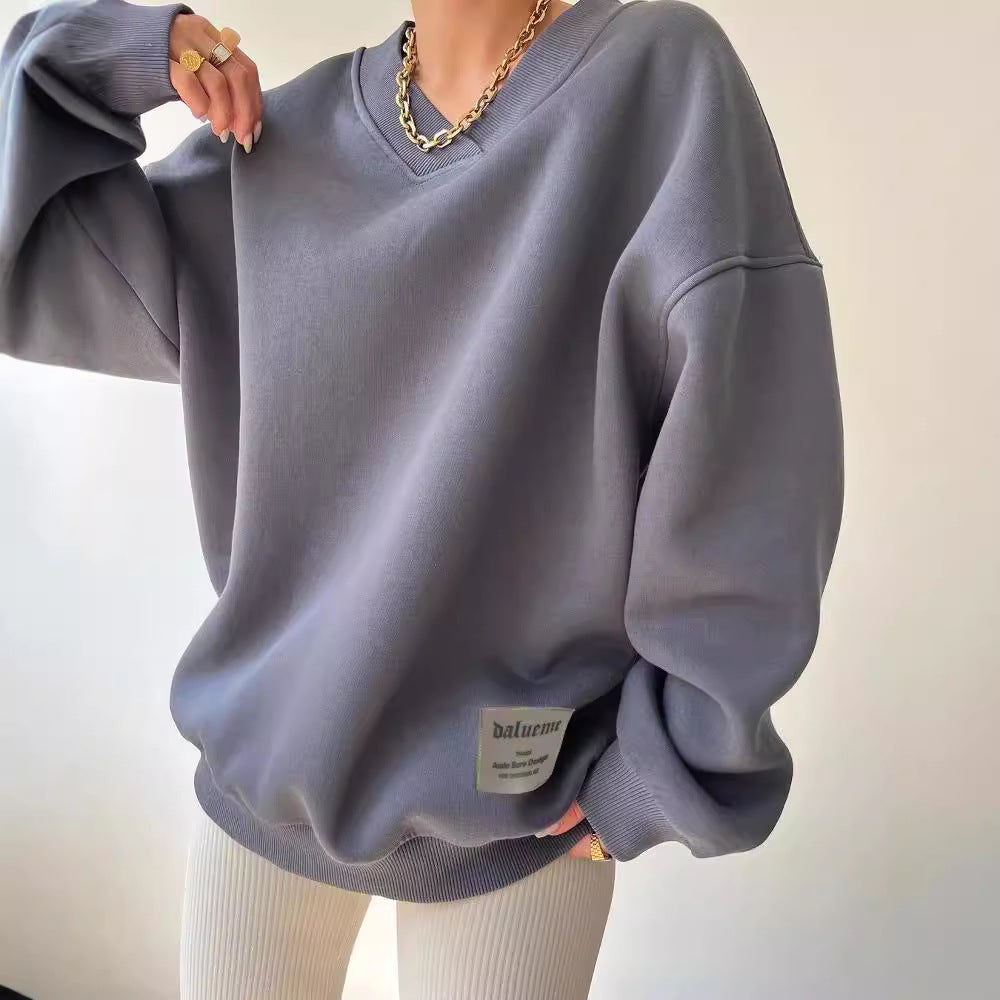 Damen Oversize Sweatshirt mit V-Ausschnitt und gemütlichem Schnitt Drune