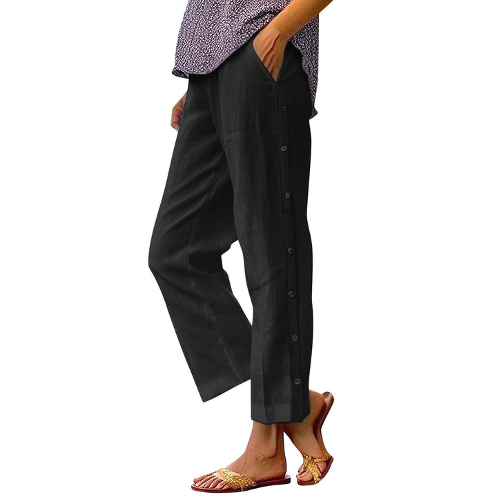 Damen Bequeme Leinenhose mit Knopfdetails Drune