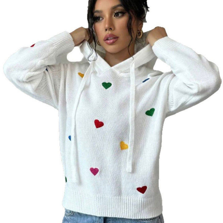 Damen Hoodie mit buntem Herzdesign und Kapuze Drune