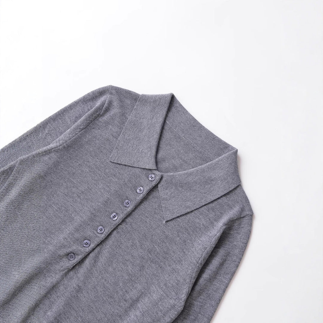 Damen Langarm-Pullover mit Polo-Kragen und knöpfbarem Ausschnitt Drune