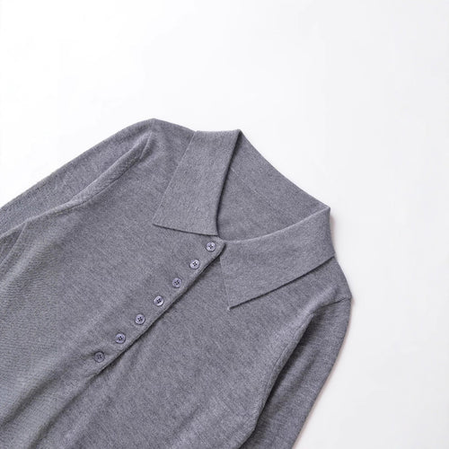 Damen Langarm-Pullover mit Polo-Kragen und knöpfbarem Ausschnitt Drune
