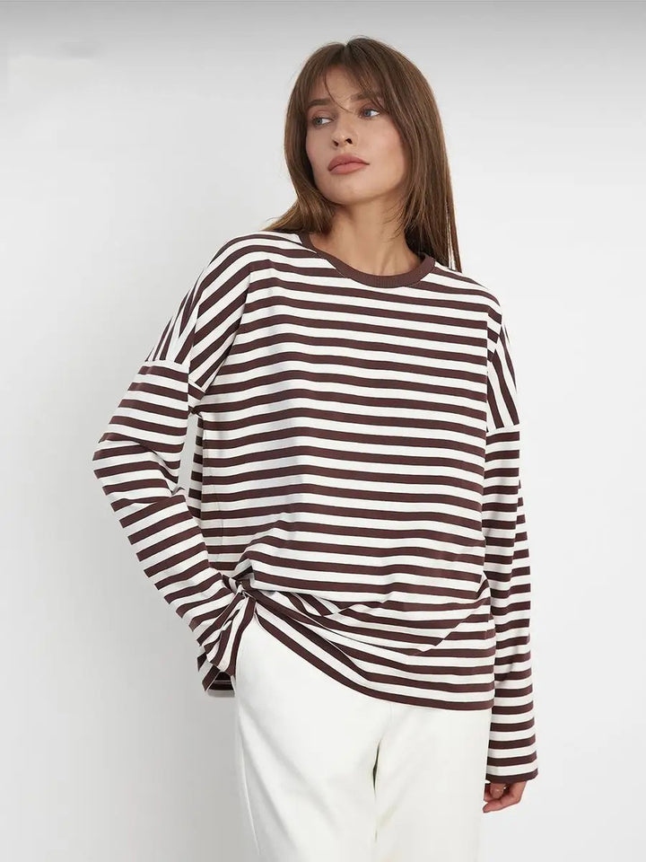 Damen bequemes Streifen-T-Shirt mit langen Ärmeln Drune