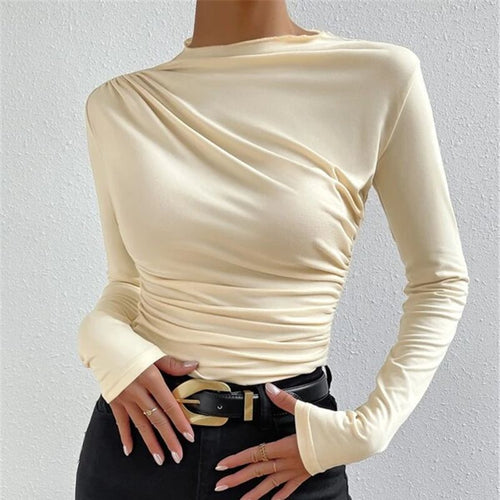 Damen nan tailliertes Langarmshirt mit seitlicher Raffung und weiter Schulterpartie Drune