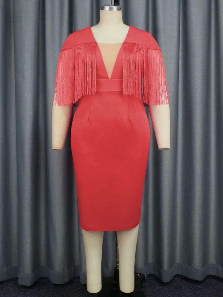 Damen Figurbetontes Kleid mit fransigen Ärmeln Drune