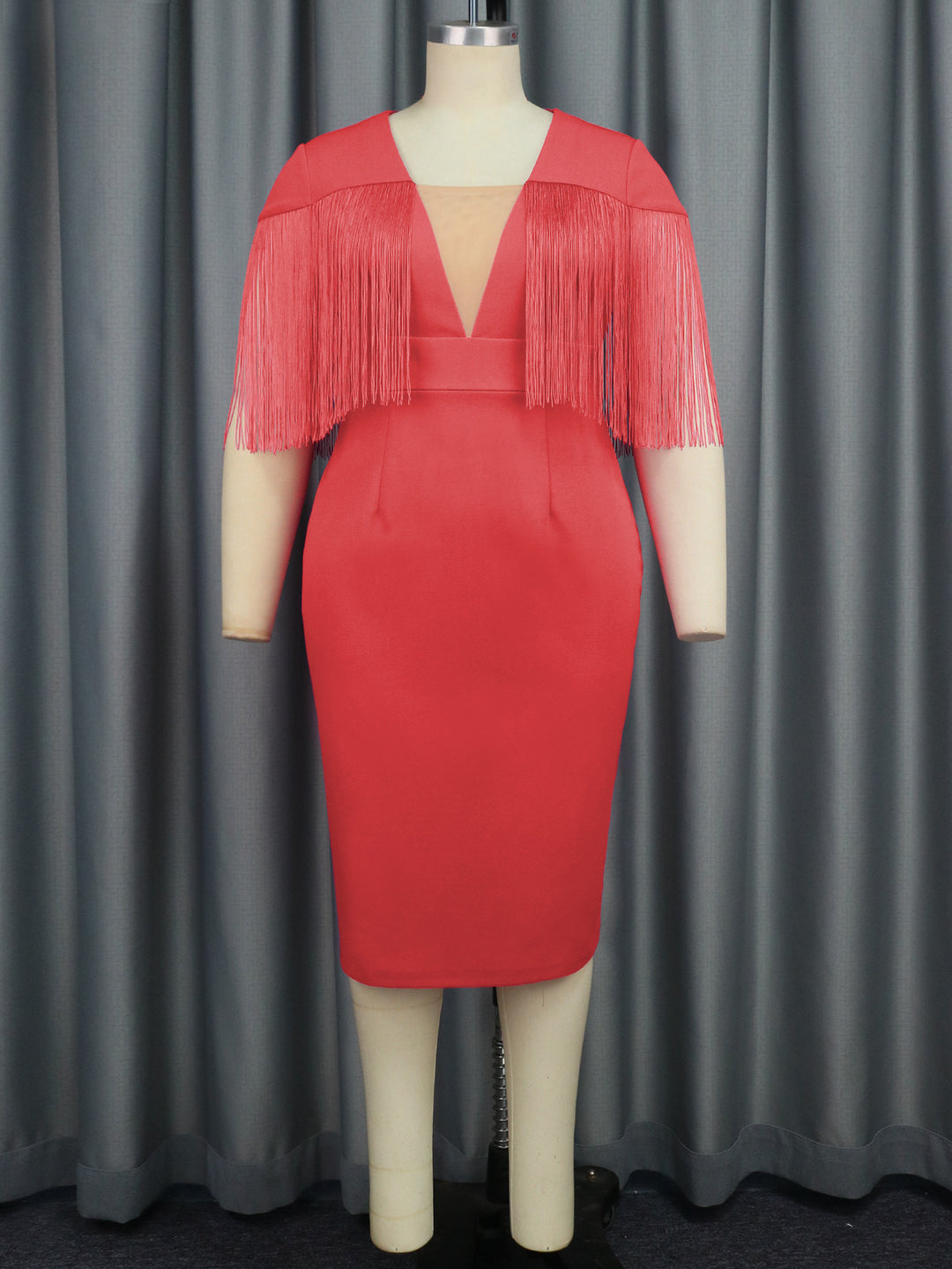 Damen Figurbetontes Kleid mit Fransen-Detail Drune