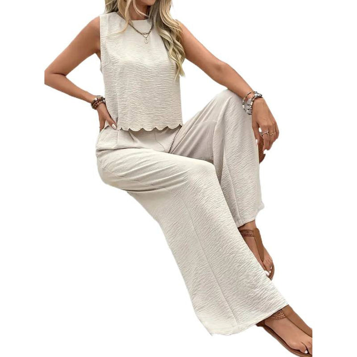 Damen entspannendes Zweiteiler-Outfit mit weitem Hosen und ärmellosem Top Drune