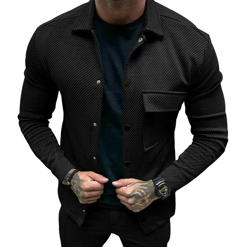 Herren nan urbanes Shirtjacken-Set in strukturierter Cordoptik mit Brustklappe und schmaler Passform Drune