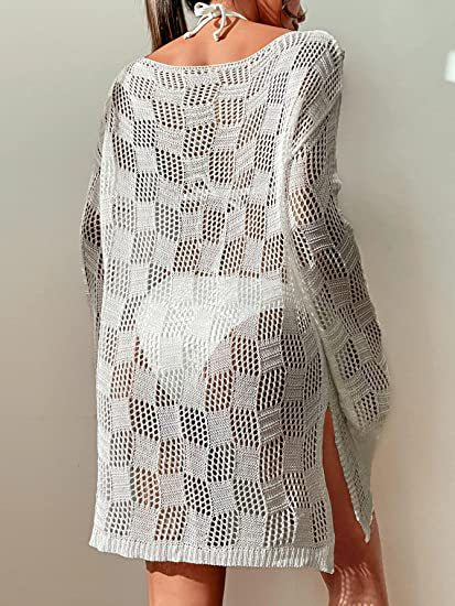 Damen gehäkeltes Crop-Top mit weitem Ärmel und lockerer Passform Drune