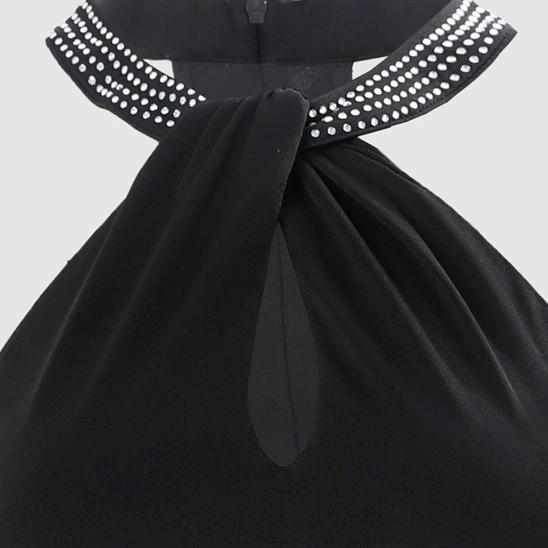 Damen Elegantes Schlauchkleid mit Strassdetails und sexy Beinschlitz Drune
