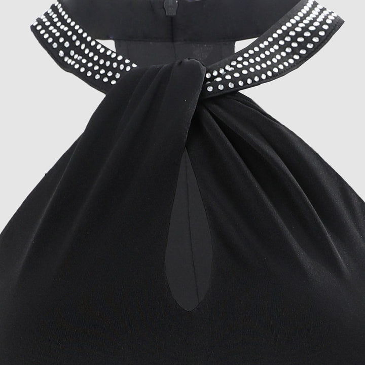 Damen Elegantes Schlauchkleid mit Strassdetails und sexy Beinschlitz Drune