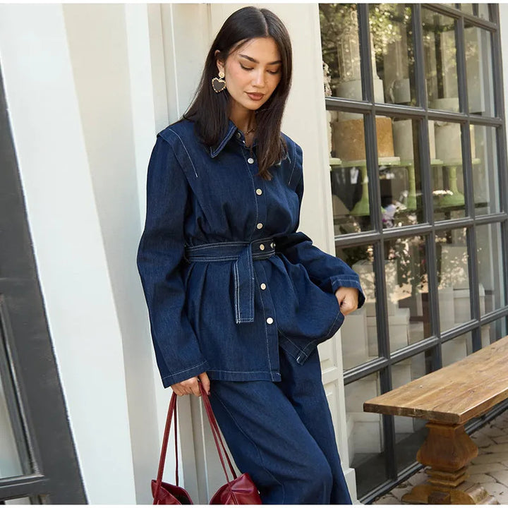 Damen Denimjacke mit Taillengürtel Drune