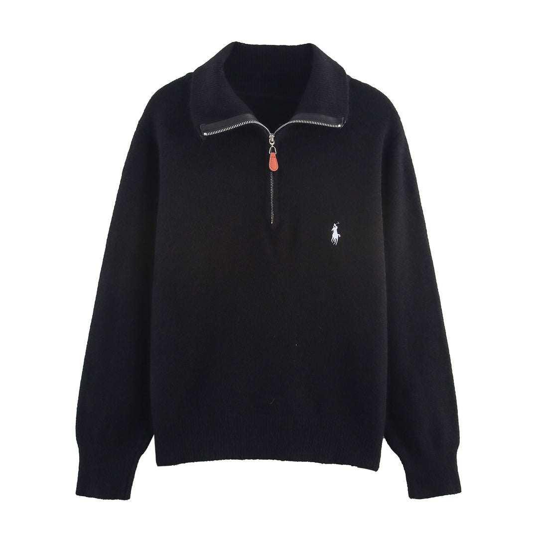 Damen lässiger Pullover mit hochwertigem Kragen und Reißverschluss Drune