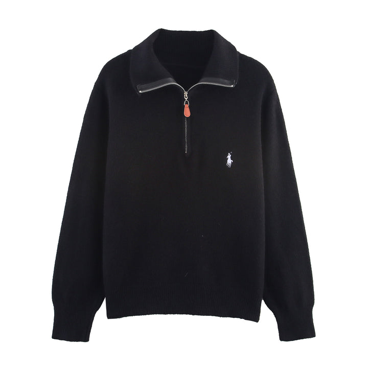 Damen lässiger Pullover mit hochwertigem Kragen und Reißverschluss Drune