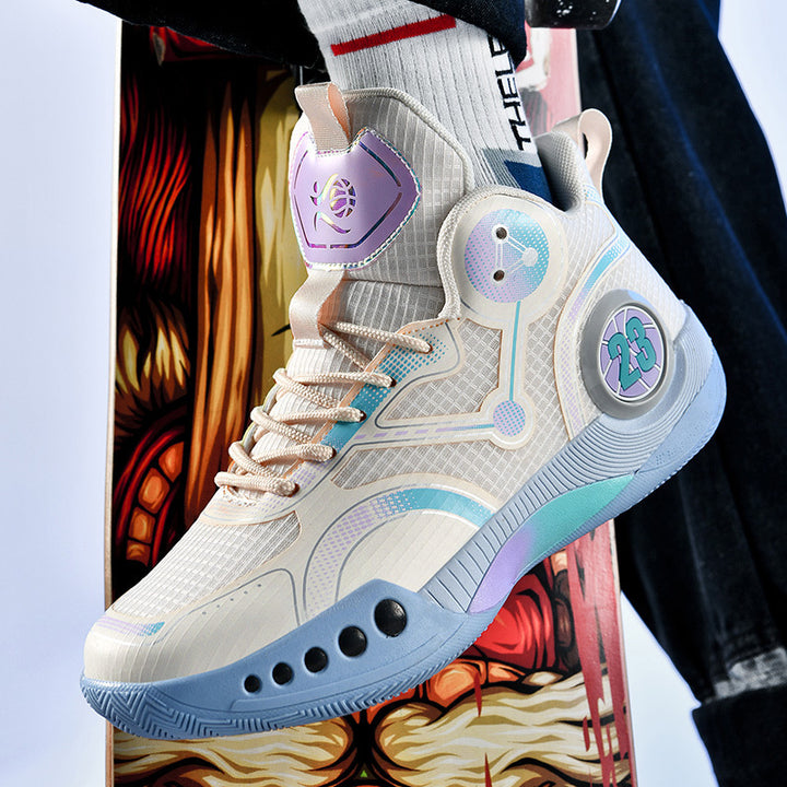 Herren gepolsterter High-Top Basketballschuh mit holografischen Akzenten und griffiger Gummilaufsohle Drune