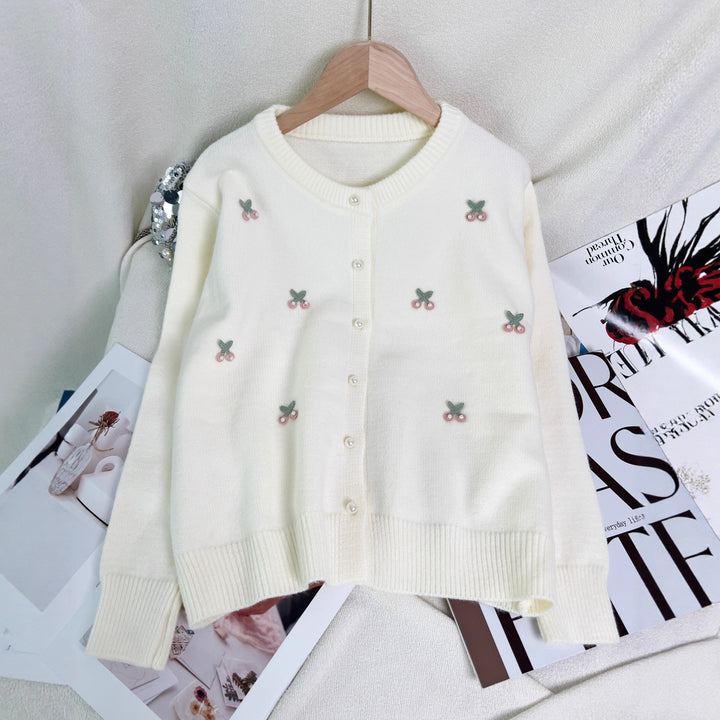 Damen feiner Strickcardigan mit verspielter Blumenstickerei Drune