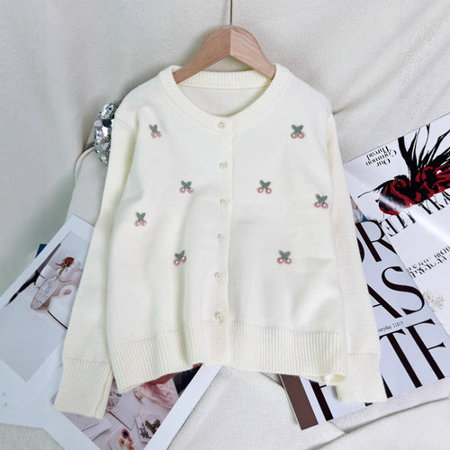 Damen feiner Strickcardigan mit verspielter Blumenstickerei Drune