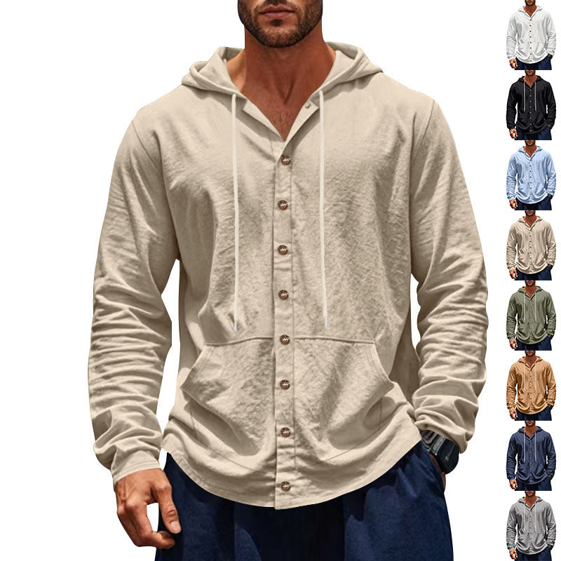 Herren nan slimfit Kapuzenjacke mit Knopfleiste und Kängurutasche Drune