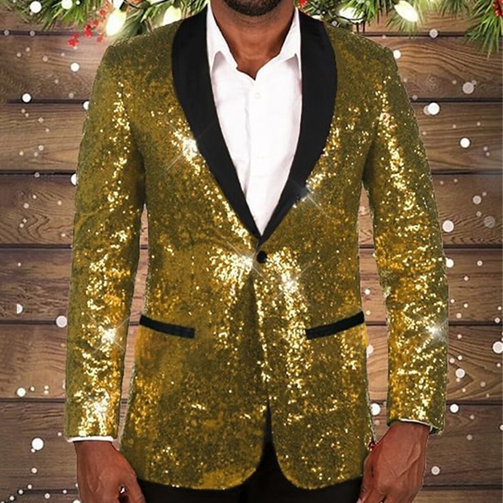 Herren glitzernder Pailletten Blazer mit schwarzem Revers Drune