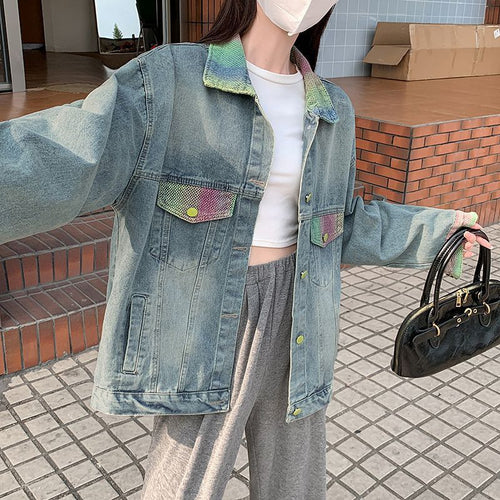 Damen Oversized Denimjacke mit bunten Akzenten Drune