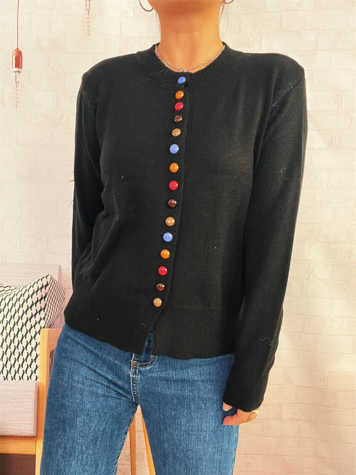 Damen stilvolle Strickjacke mit bunten Knöpfen Drune