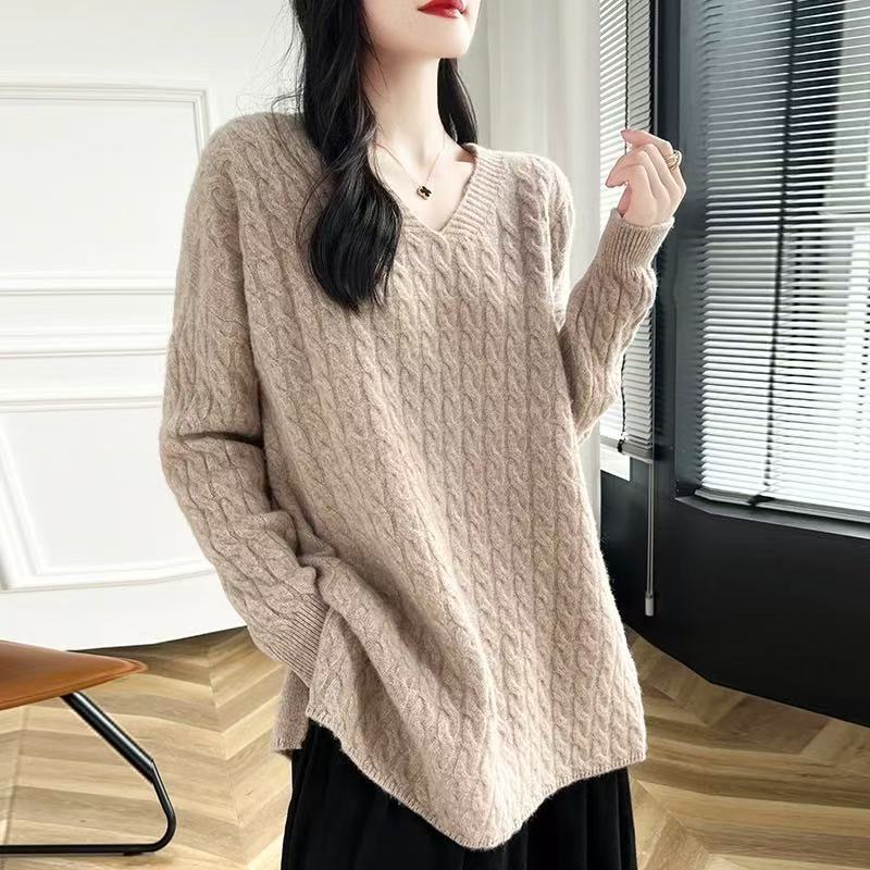 Damen Grobstrickpullover mit V-Ausschnitt und lässigem Schnitt Drune